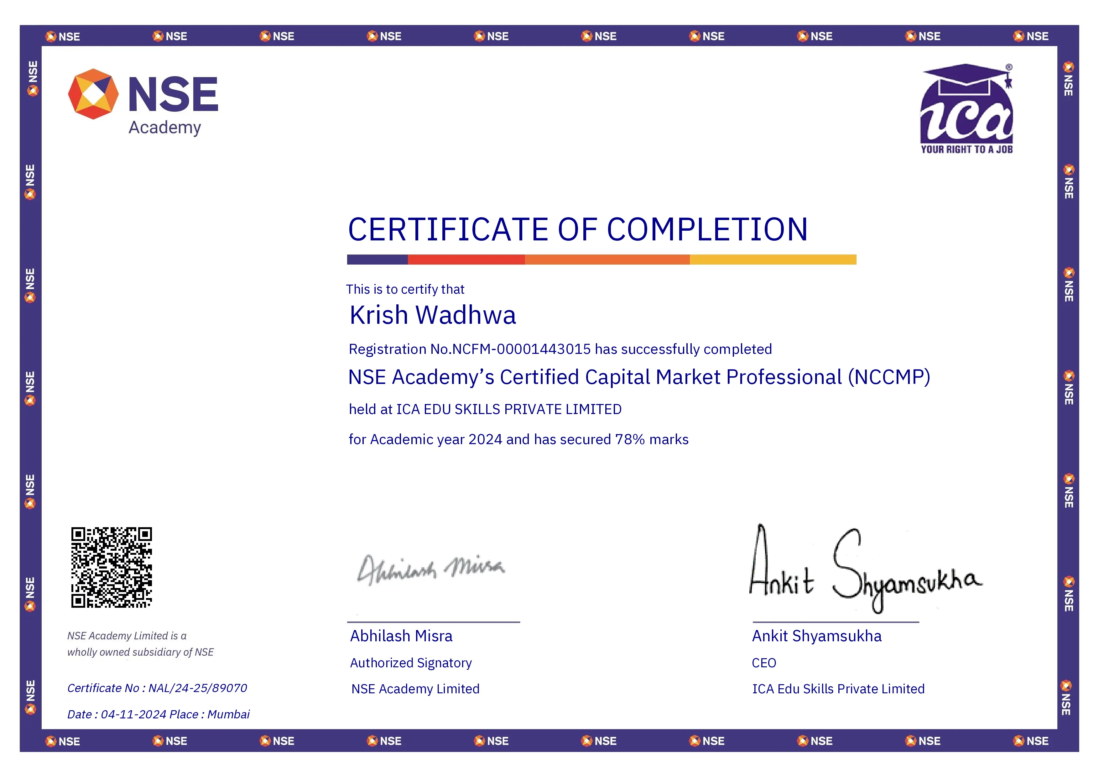 nccmp certified Krish Wadha