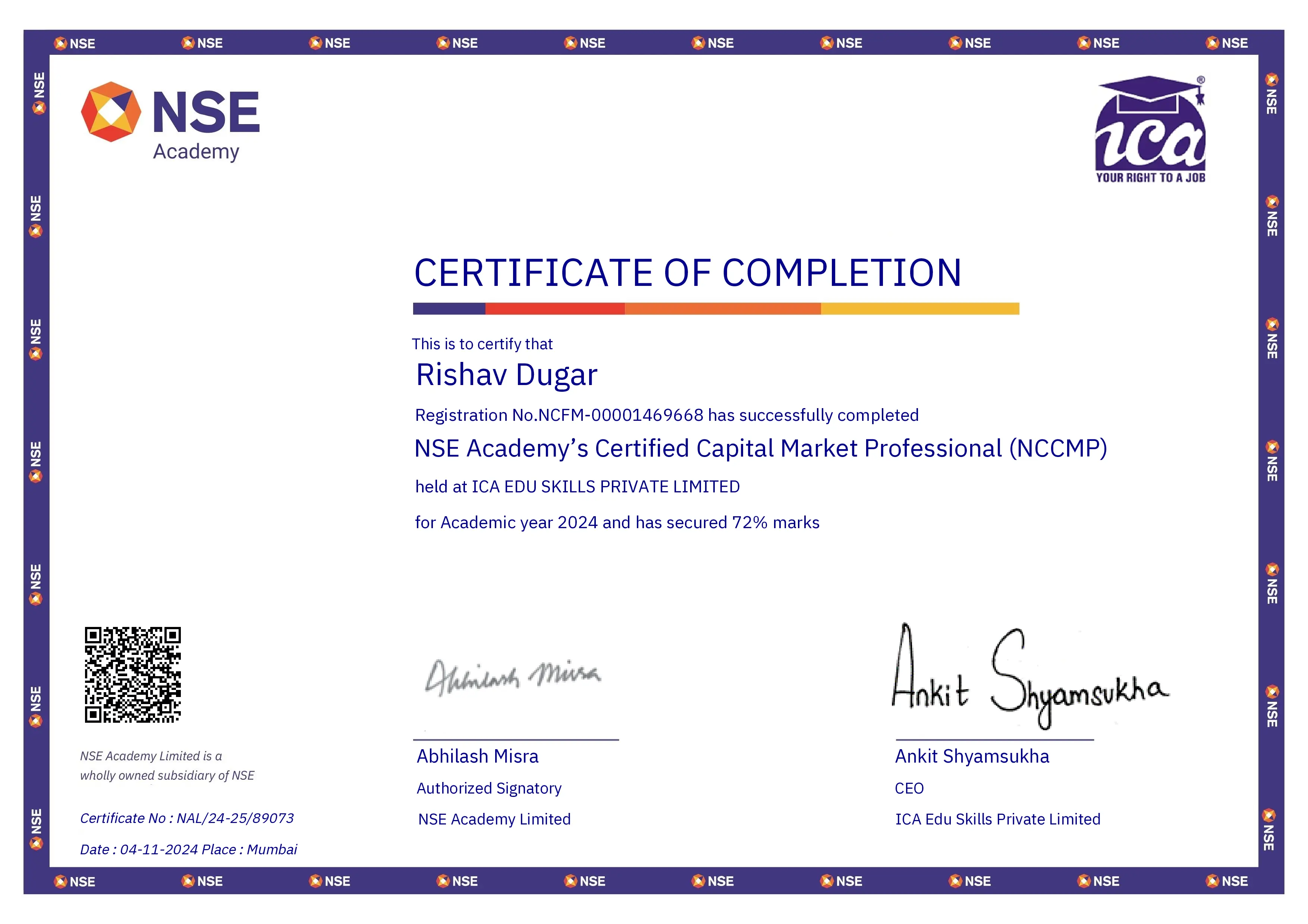 nccmp certified Rishav Dugar