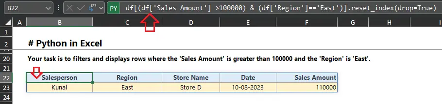 Filters data with conditions