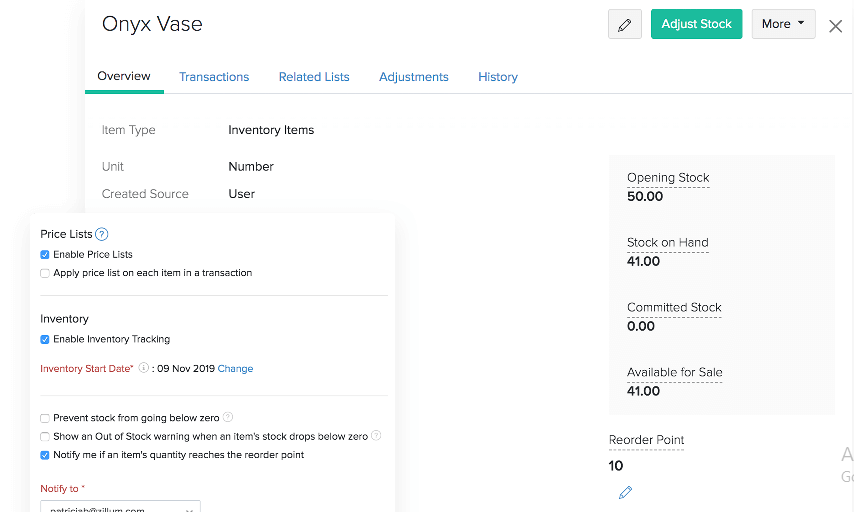 Inventory Management in Zoho book