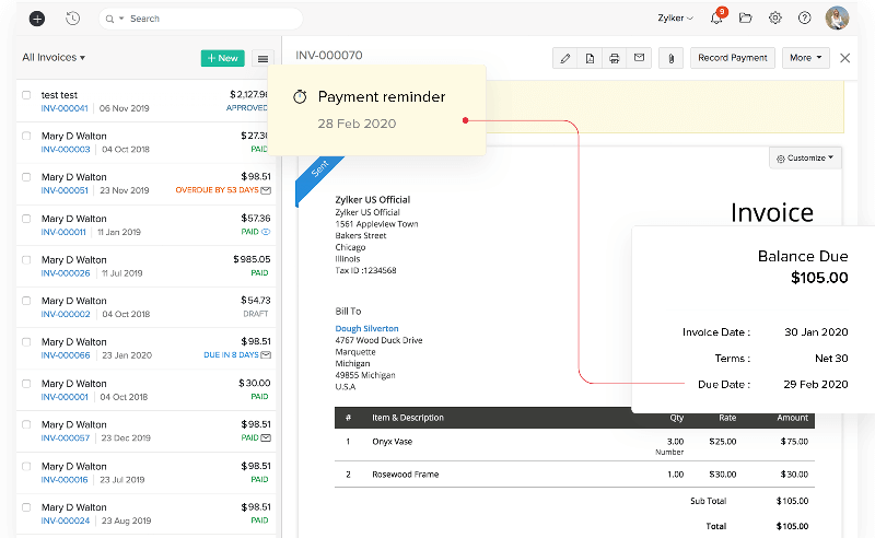 ZOHO Book Invoicing 