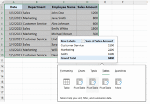 Quick Analysis Tool Pivot Table 