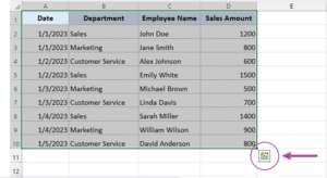 Selecting The Data Range 
