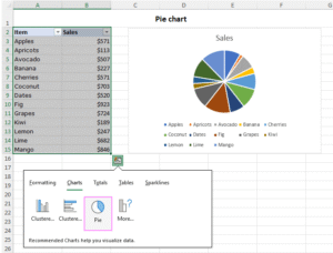 Quick Analysis Tool In Excel Pie Chart 