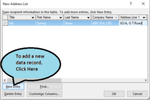 Enter Data In New Address