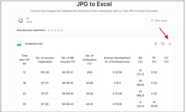 Jpg to Excel