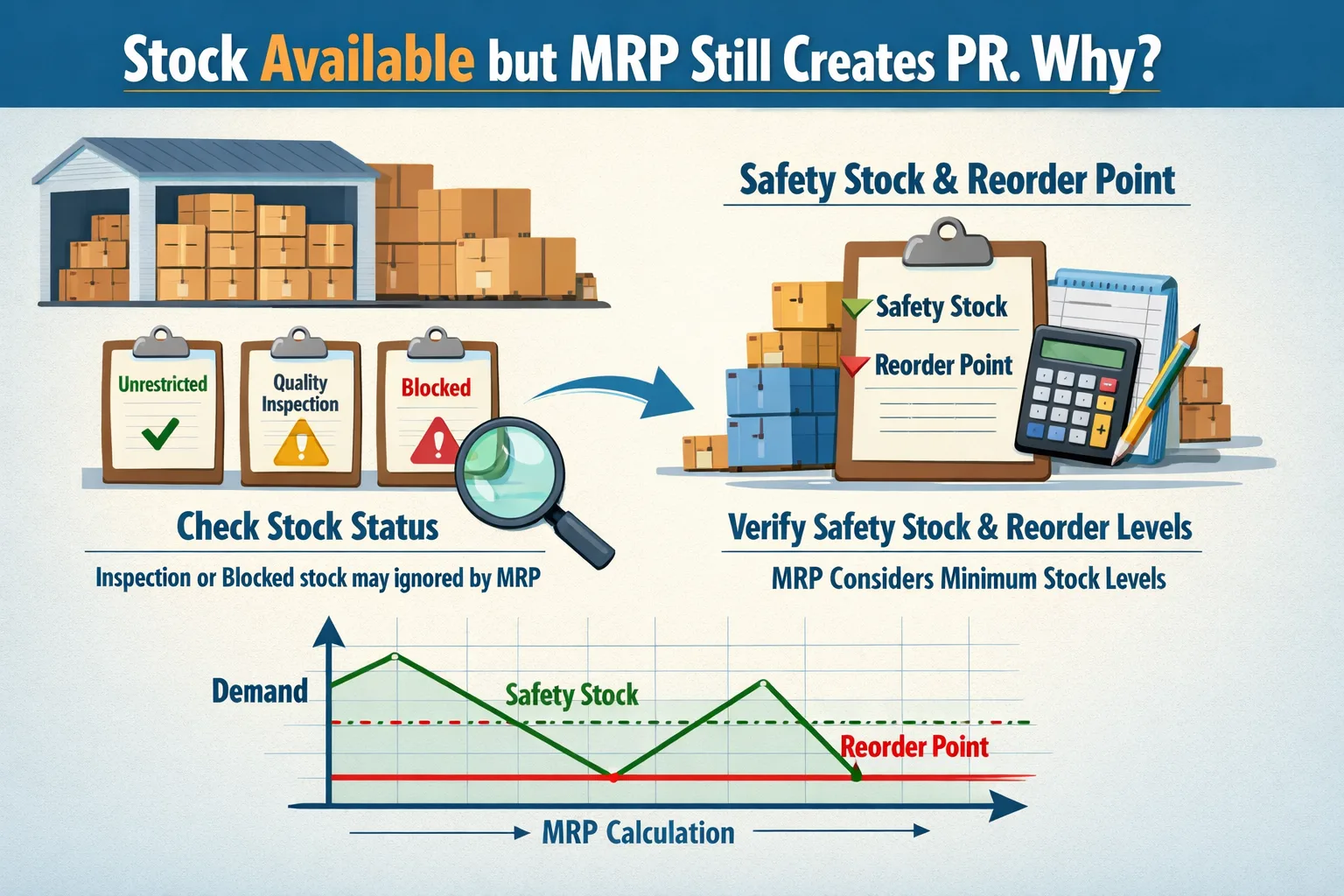 The user says stock is available but MRP still creates PR. Why?
