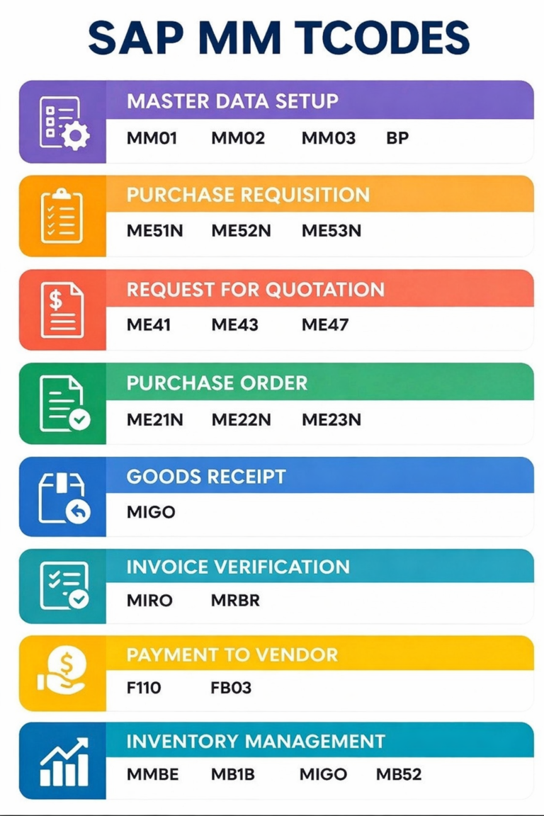 SAP MM Module T-Codes: Lists Every SAP MM Learner Must Know