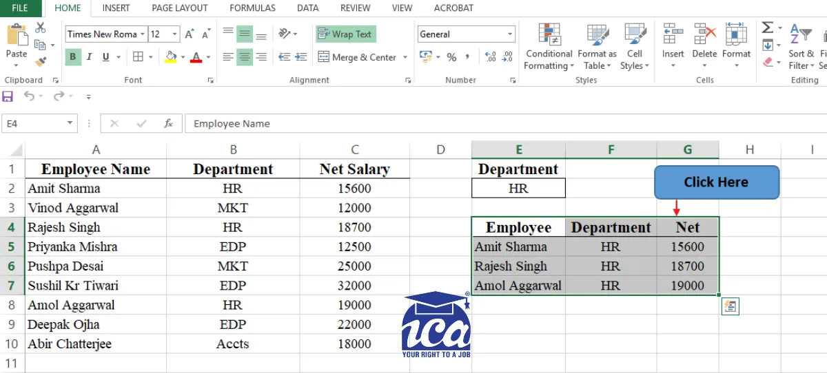 HR Department list gets displayed