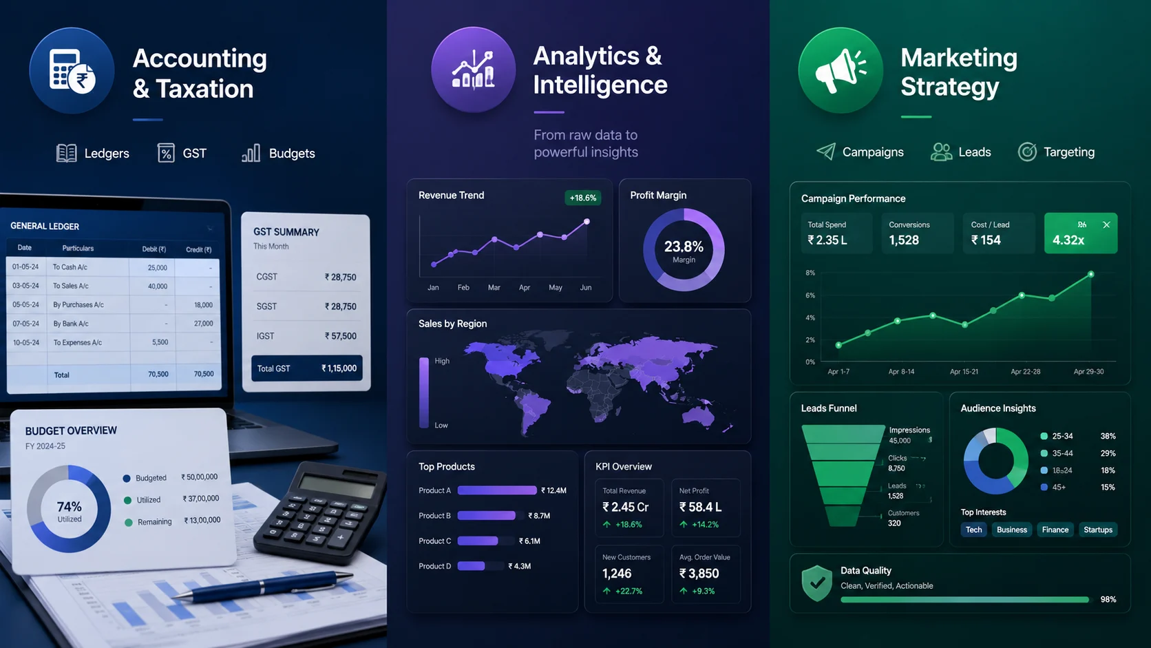 Financial Accounting & Taxation. Data Analytics & Business Intelligence, Digital Marketing Strategy