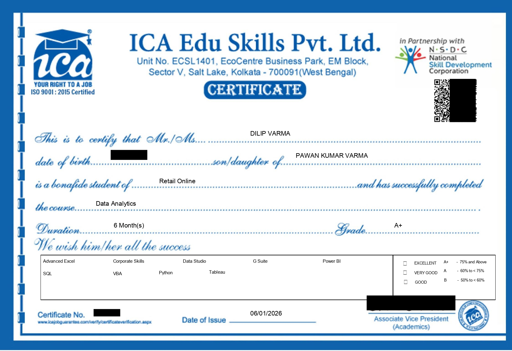 Data Analytics Course Certificate