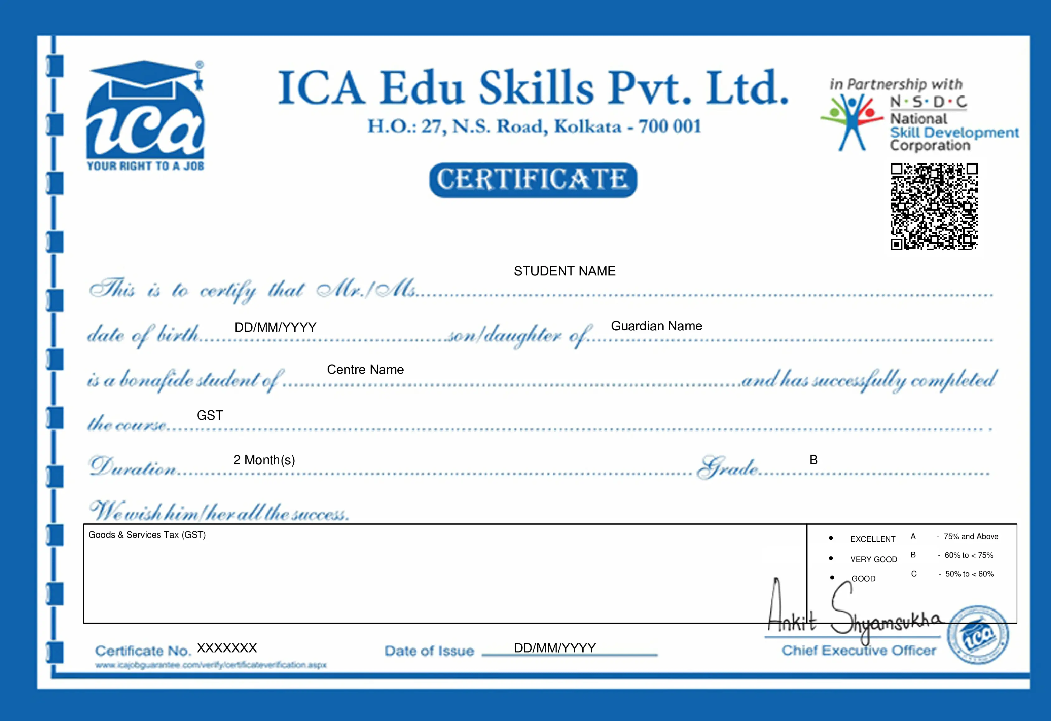 ICA GST Course Certificate