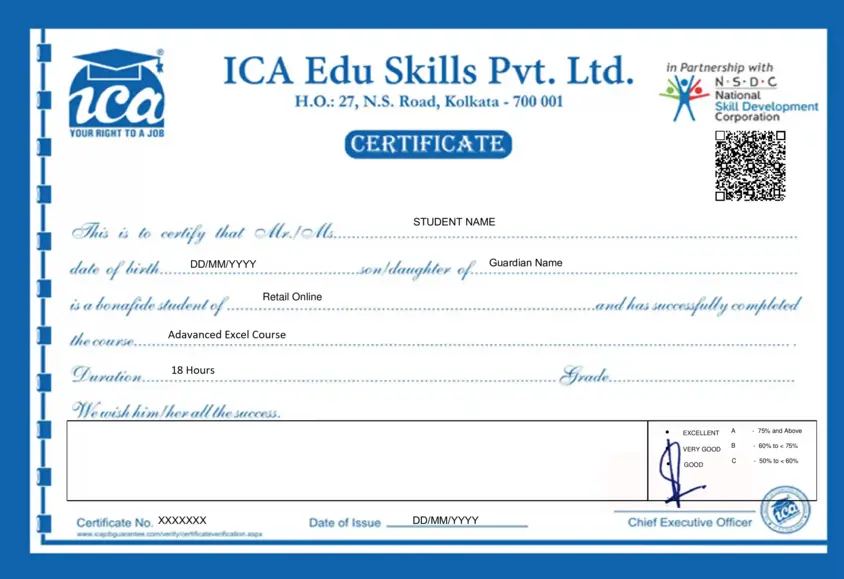 Advanced Excel Course Certificate