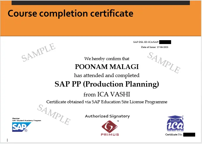 SAP FICO Course Certificate